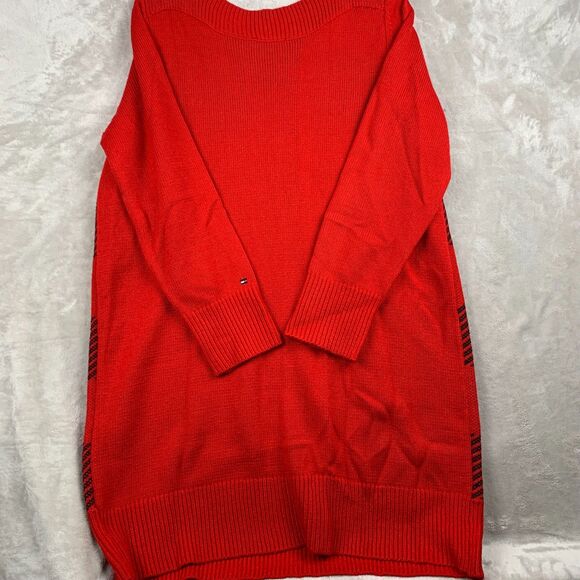TOMMY HILFIGER HOLIDAY PLAID ACRYLIC SWEATER DRESS WOMENS Size LARGE RED BLACK - Picture 2 of 11